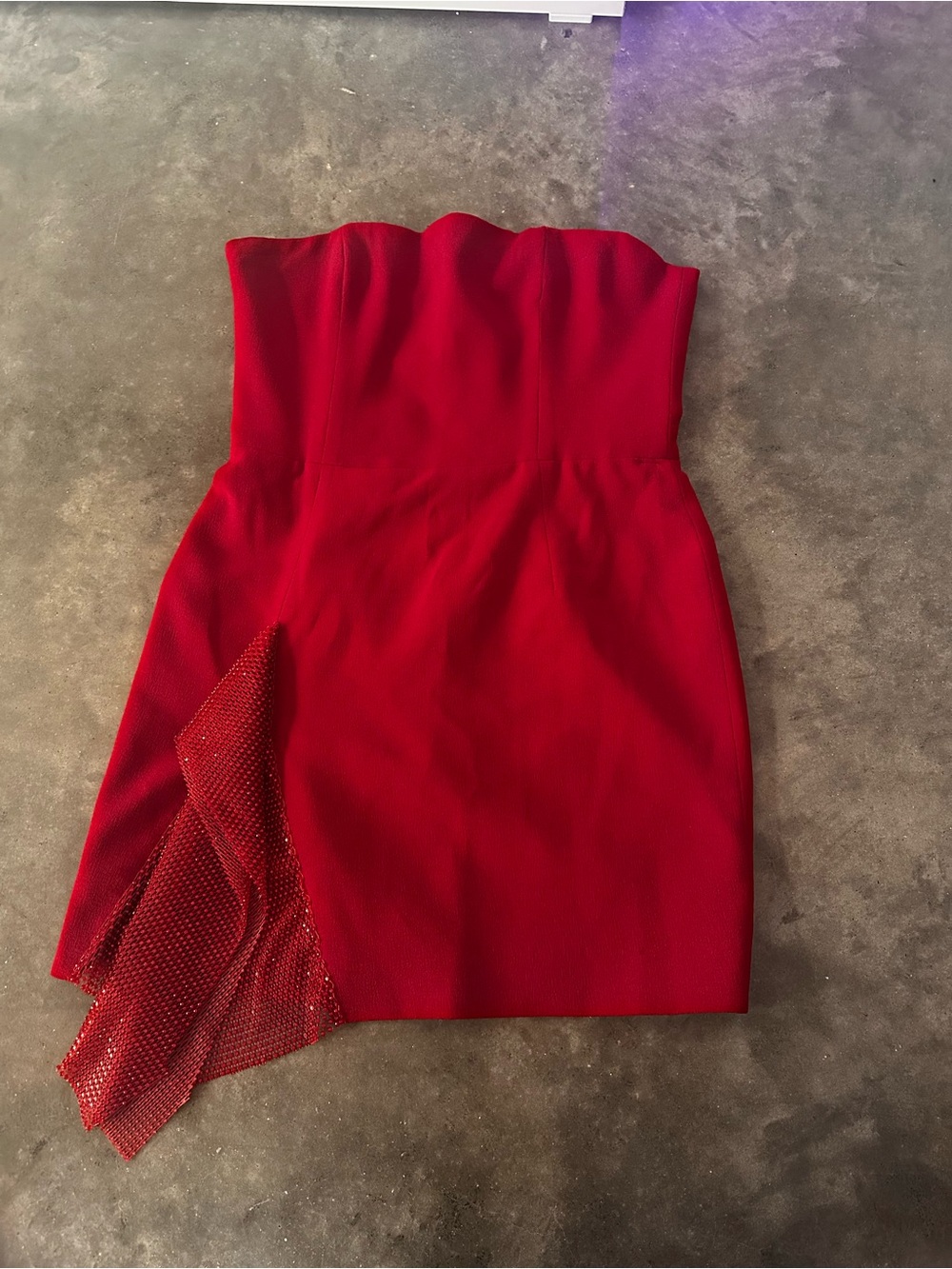 Strapless Red Mini Dress with Draped Mesh Accent